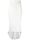Prada High-low Hem Cut Midi Skirt In Bianco