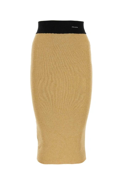 Prada Knitted Midi Skirt In Gold