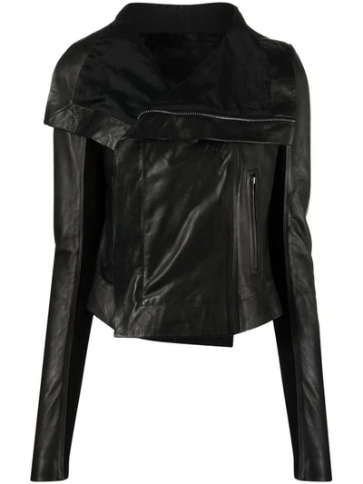 Rick Owens Naska Double-breasted Leather Jacket In Black