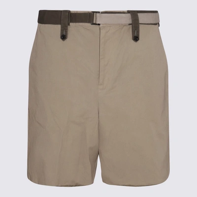 Sacai Khaki Cotton Shorts In Brown
