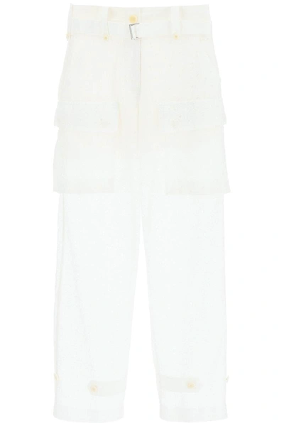 Sacai Monogram Lace Cargo Pants In White