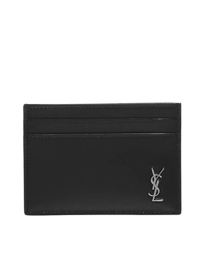 Saint Laurent Ysl Logo Leather Card Holder In Black