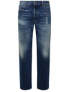 Saint Laurent Cotton Jeans With Back Logo Patch In Blue