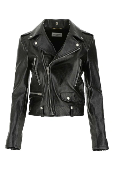Saint Laurent Leather Biker Jacket In Black