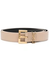 Saint Laurent Women's Milo Logo Buckle Leather Belt In Nude &amp; Neutrals