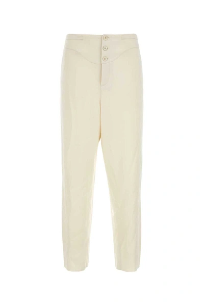 Saint Laurent Tailored High Waist Satin Trousers In White
