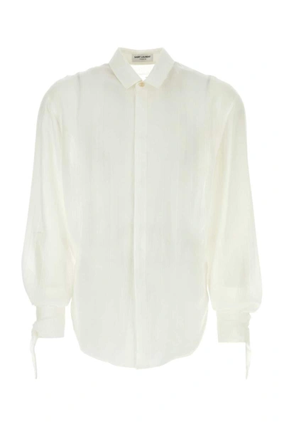 Saint Laurent Stand-collar Silk Shirt In White