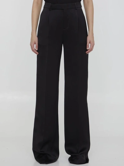 Saint Laurent Pleated Velvet Flared Trousers In Black