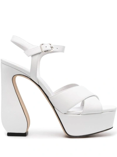 Si Rossi Leather Heel Sandals In Blanco