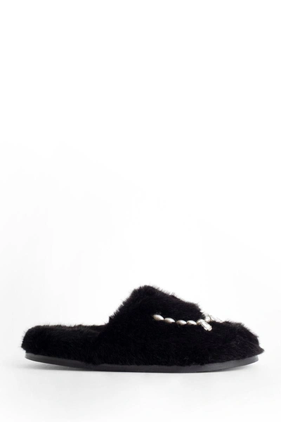 Simone Rocha Black Embellished Furry Slippers