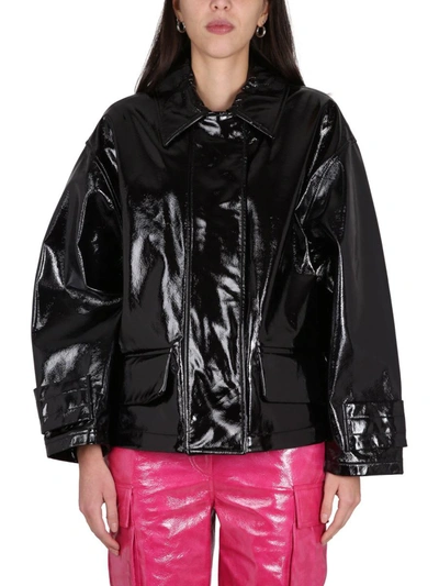 Stand Studio Constance Shiny Faux Leather Jacket In Black