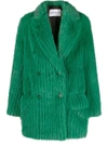 Stand Studio Zenni Double-breasted Faux Fur Coat In Green