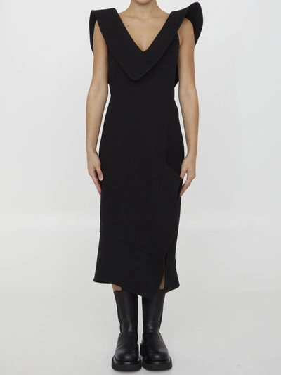 Bottega Veneta Structured-neckline Crepe Midi Dress In Black