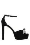 Stuart Weitzman Embellished Bow Suede Platform Sandals In Black