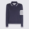 THOM BROWNE THOM BROWNE NAVY BLUE AND WHITE VISCOSE BLEND POLO JUMPER