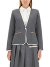 Thom Browne Single Breasted Knit Jacket In Grey