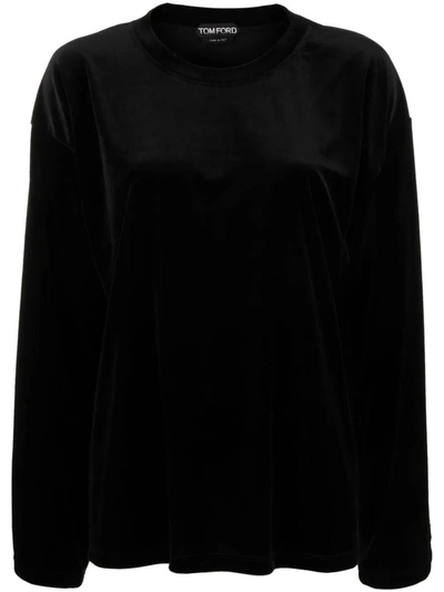 Tom Ford Velour Crewneck Sweatshirt In Black