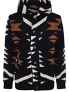 Tooco Patterned Hooded Cardigan In Blue
