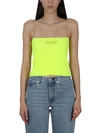 Gcds Crystals Cropped Ribbed Spaghetti Straps In Yellow