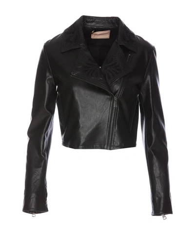 Twinset Zip-up Faux-leather Biker Jacket In Black