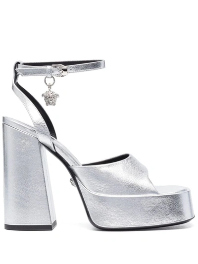 Versace Sandals In Silver-palladium