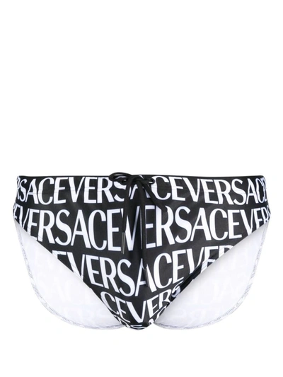 Versace Logo-print Drawstring Swimming Trunks In Grey