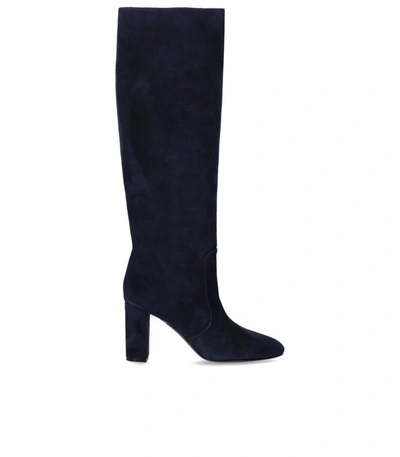 Via Roma 15 Black Suede Boots In Blue