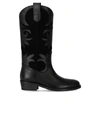 Via Roma 15 Texan Boots In Black Leather In Black