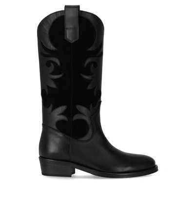 Via Roma 15 Texan Boots In Black Leather