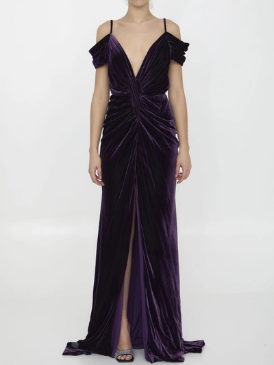 Costarellos Violet Velvet Dress In Purple