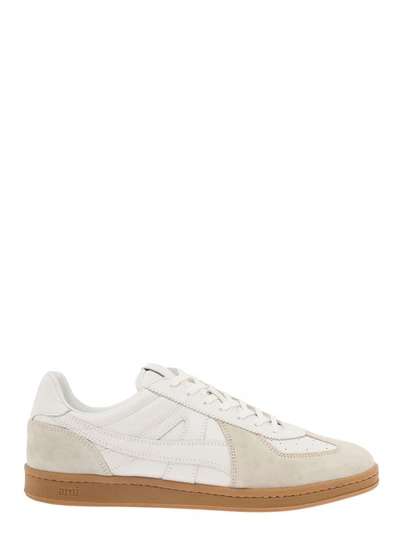Ami Alexandre Mattiussi White Low-top Sneakers With Suede Inserts And Contrasting Sole In Leather Man