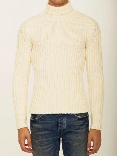 TEN C WHITE WOOL TURTLENECK