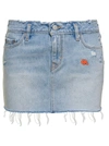 Erl X Levi's® Distressed Raw Hem Denim Miniskirt In Blu