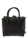 TOD'S BLACK HANDBAG WITH TONAL LOGO PATCH IN HAMMERED LEATHER WOMAN