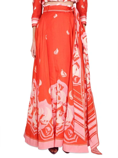 Zimmermann Printed Linen And Silk-blend Maxi Skirt In Red