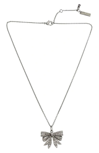 Kurt Geiger Pave Eagle Head Bow Mini Pendant Necklace In Rhodium Plated, 16-18 In Silver