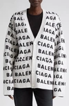 Balenciaga Logo Jacquard Wool Blend V-neck Cardigan In White/ Black