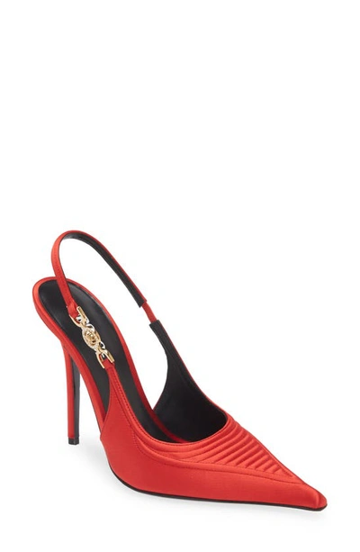 Versace Medusa Satin Slingback Pumps In 1r90v Scarlet-ver