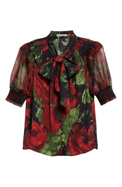 Alice And Olivia Brentley Tie-neck Puff-sleeve Blouse In Multicolor