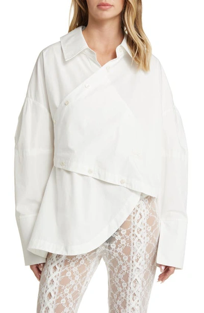 House Of Sunny The Artists Way Asymmetric Cotton Button-up Shirt In White