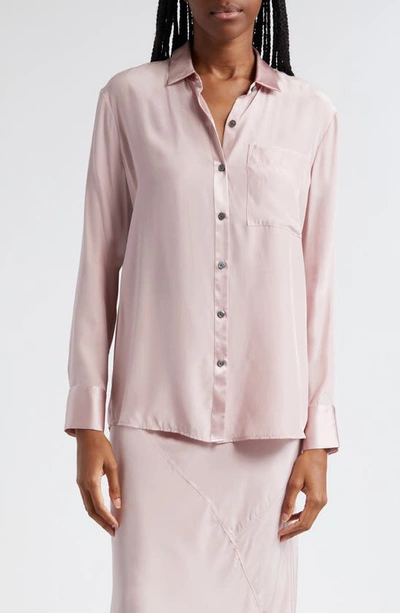 Atm Anthony Thomas Melillo Matte Silk Charmeuse Boyfriend Shirt In Pink Lilac