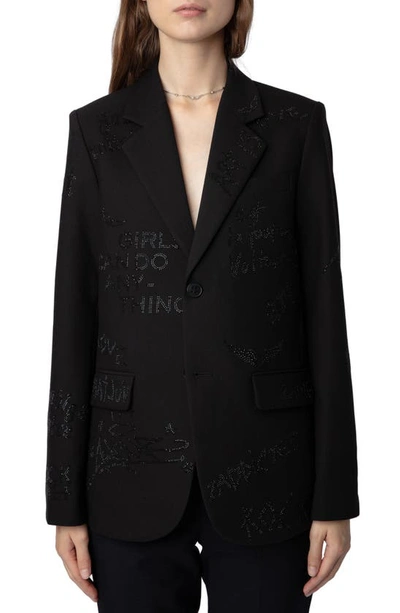 Zadig & Voltaire Unisex Vanille Strass Embellished Blazer In Black