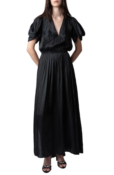 Zadig & Voltaire Reina Satin Maxi Dress In Noir