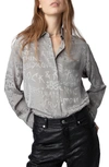 Zadig & Voltaire Morning Jacquard Manifesto Silk Shirt In Gris Moyen