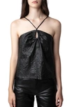 Zadig & Voltaire Cidonie Crinkled Leather Top In Noir