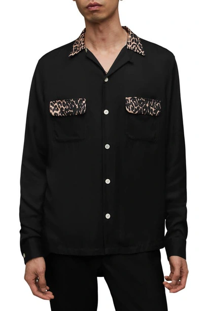 Allsaints Reserve Long Sleeve Shirt In Jet Black