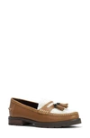 Donald Pliner Genuine Shearling Tassel Loafer In Saddle