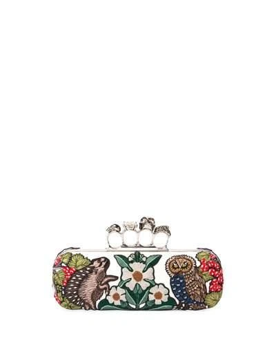 Alexander Mcqueen Medieval Animal-embroidered  Knuckle Clutch In Pebble