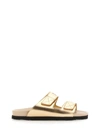 Palm Angels Logo-print Leather Slides In Oro
