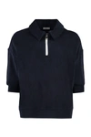 Moncler Elbow Length Sleeve Cotton Terry Cloth Zip Polo In Blue